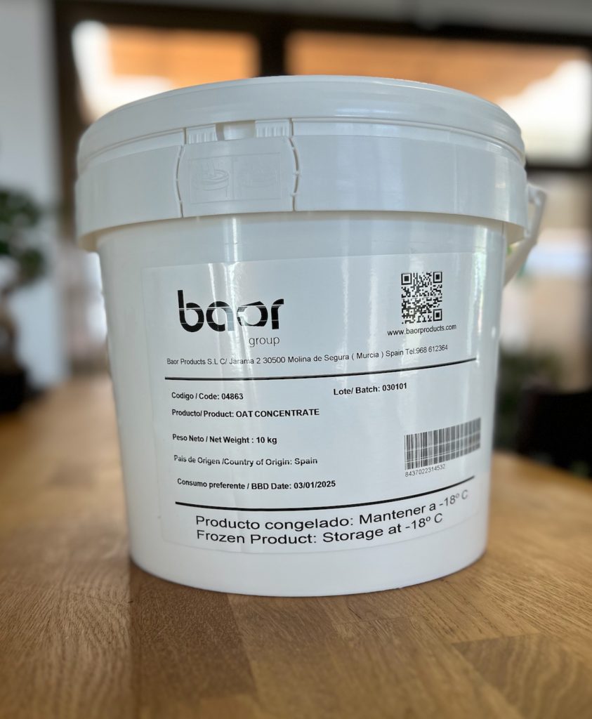 This photo is from an OAT drink concentrate manufactures by baor products and filled in buckets 10 kg frozen