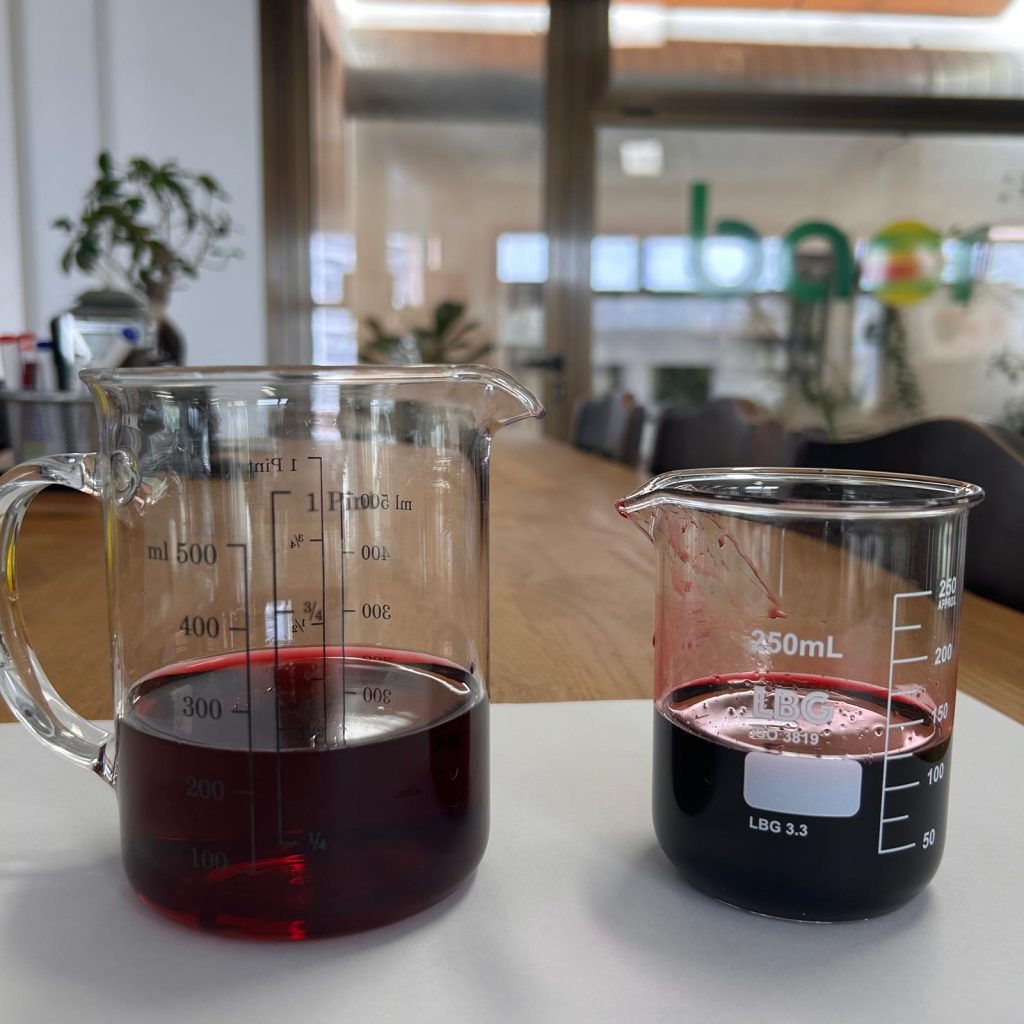 organic pomegranate concentrata and a dilution at 16 brix