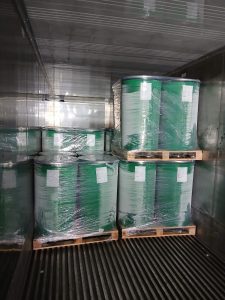 Aseptic drums of tomato concentrate loaded inside a refrigerated container for export to South Korea, prepared by Baor Products