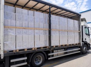 Truck loaded with Bag-in-Box 1+9 fruit drink concentrates ready for export by Baor Products