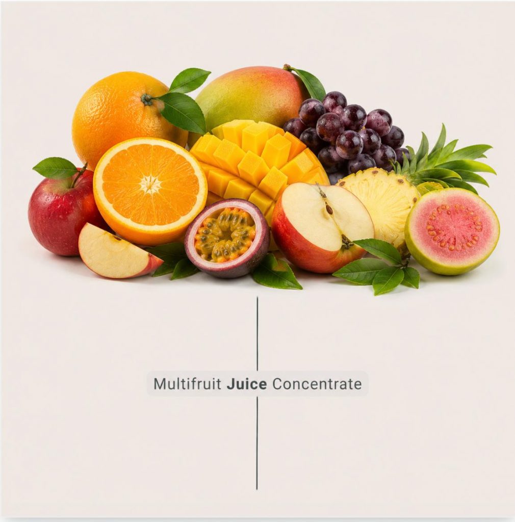 Multifruit juice concentrate made from premium fresh fruits for industrial beverage and food manufacturers