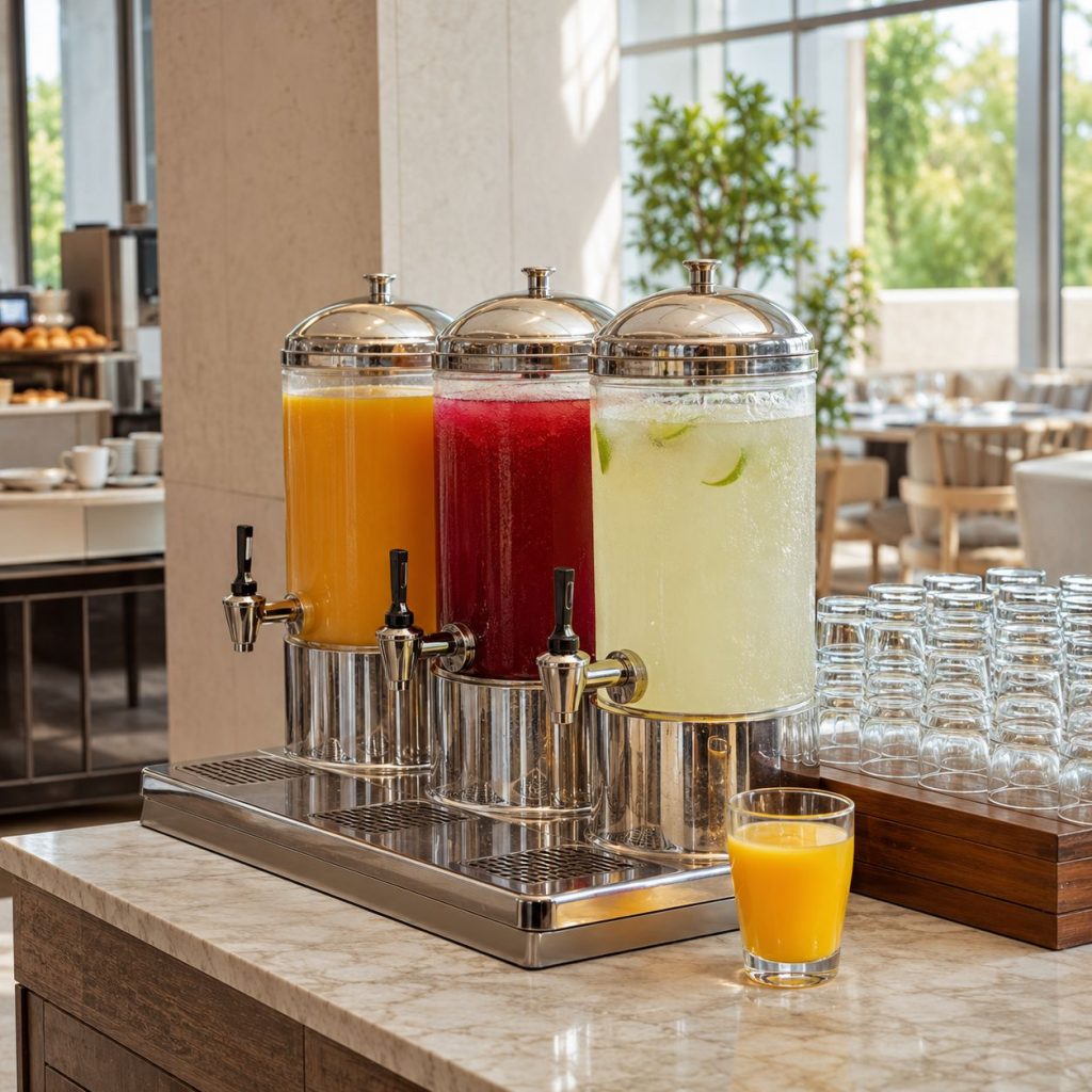 Fruit juice dispensers for hotels, breakfast buffets and foodservice